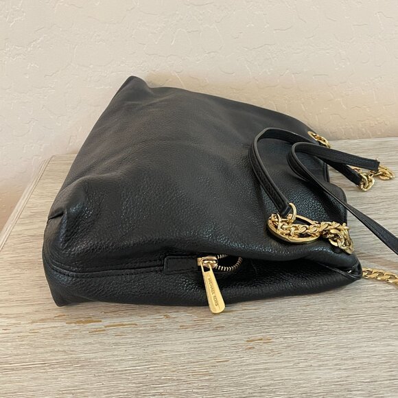 Michael Kors Jet Set Chain Large Shoulder Tote Black Leather Gold Logo - Picture 6 of 14